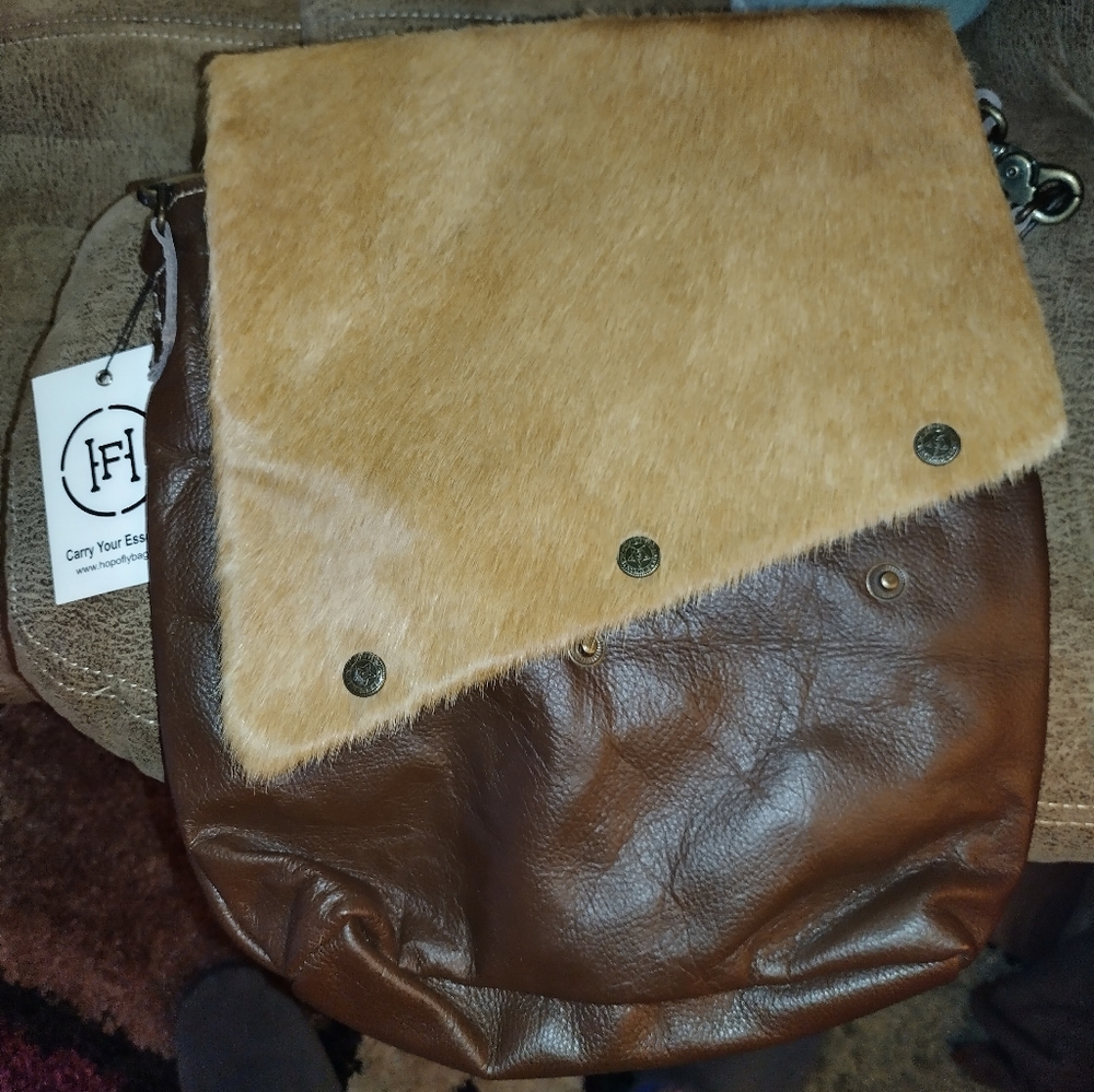 Leather and cowhide satchel